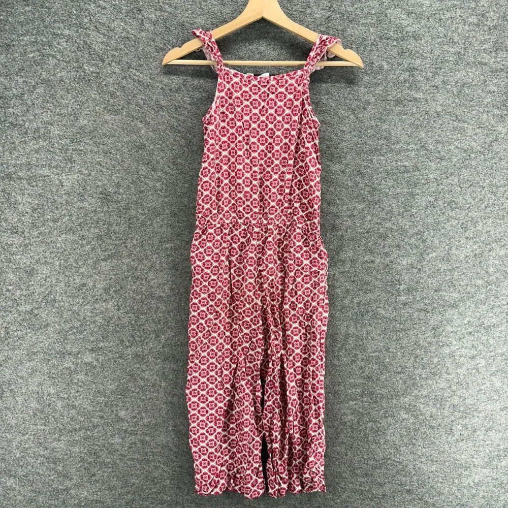 Gap Jumpsuit Girls L Large Red Geometric Sleeveless 1/2 Button Rayon Casual
